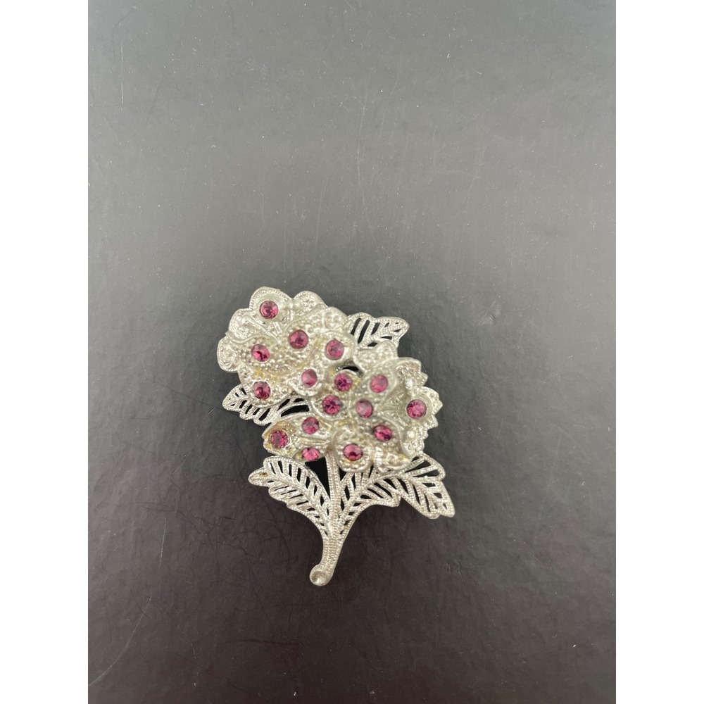 Vtg 30s Little Nemo Rhinestone Floral Brooch Pot Metal Jewelry Deco Mid century‎